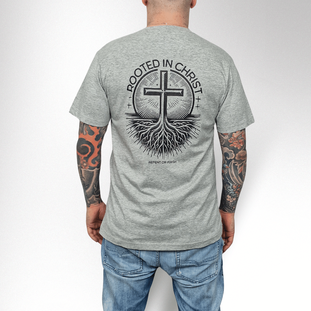 ROOTED IN CHRIST SIMPLE HERREN BASIC T-SHIRT - REPENT OR PERISH