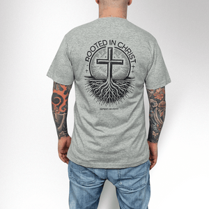 ROOTED IN CHRIST SIMPLE HERREN BASIC T-SHIRT - REPENT OR PERISH