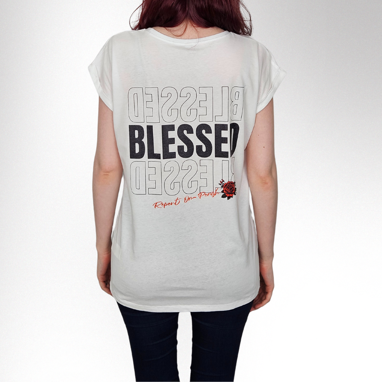 BLESSED FRAUEN SHOULDER T-SHIRT WEISS