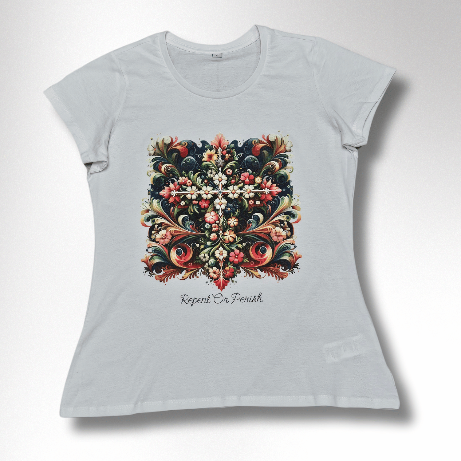 FLOWERS DAMEN BASIC T-SHIRT 2D