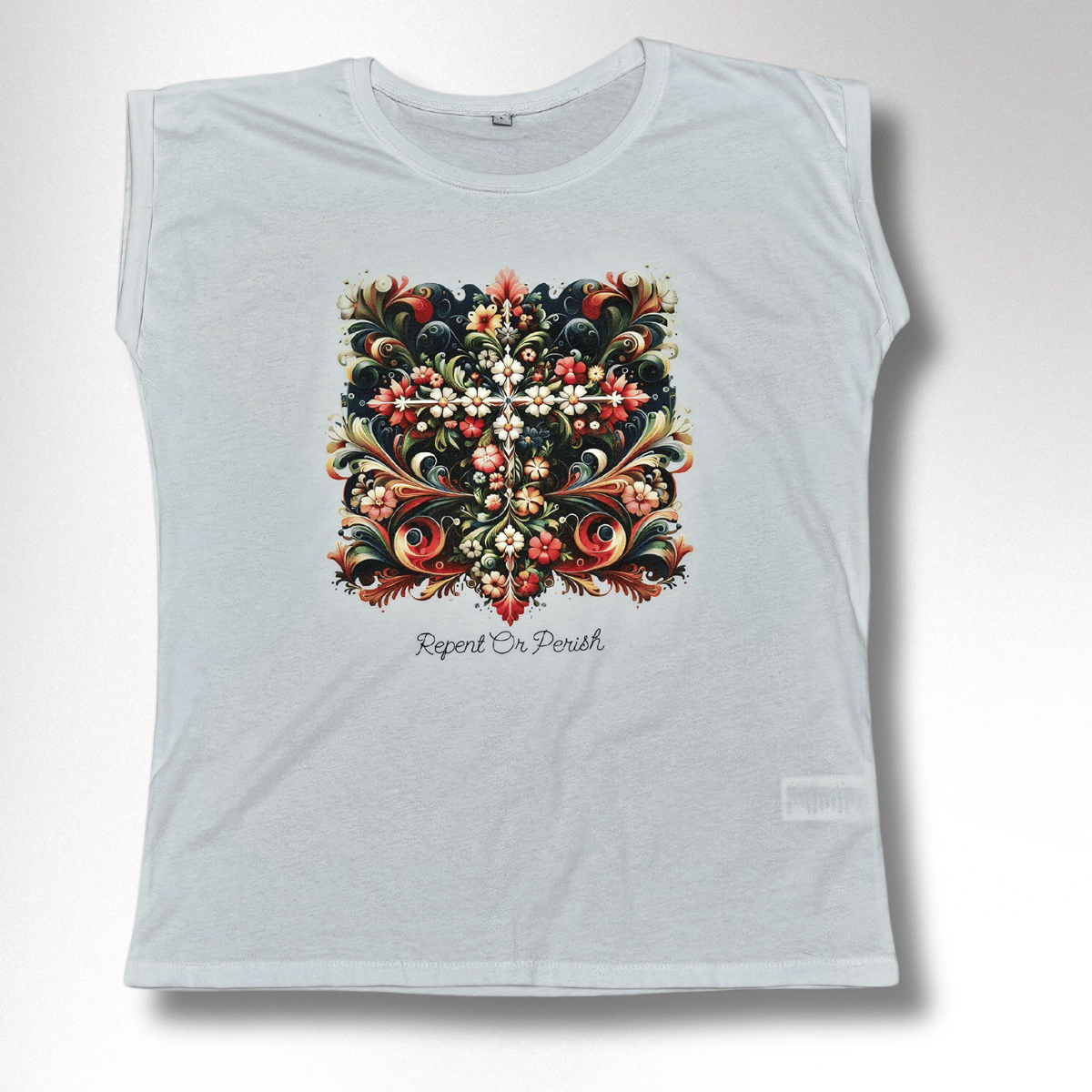 FLOWERS DAMEN SHOULDER T-SHIRT 2D