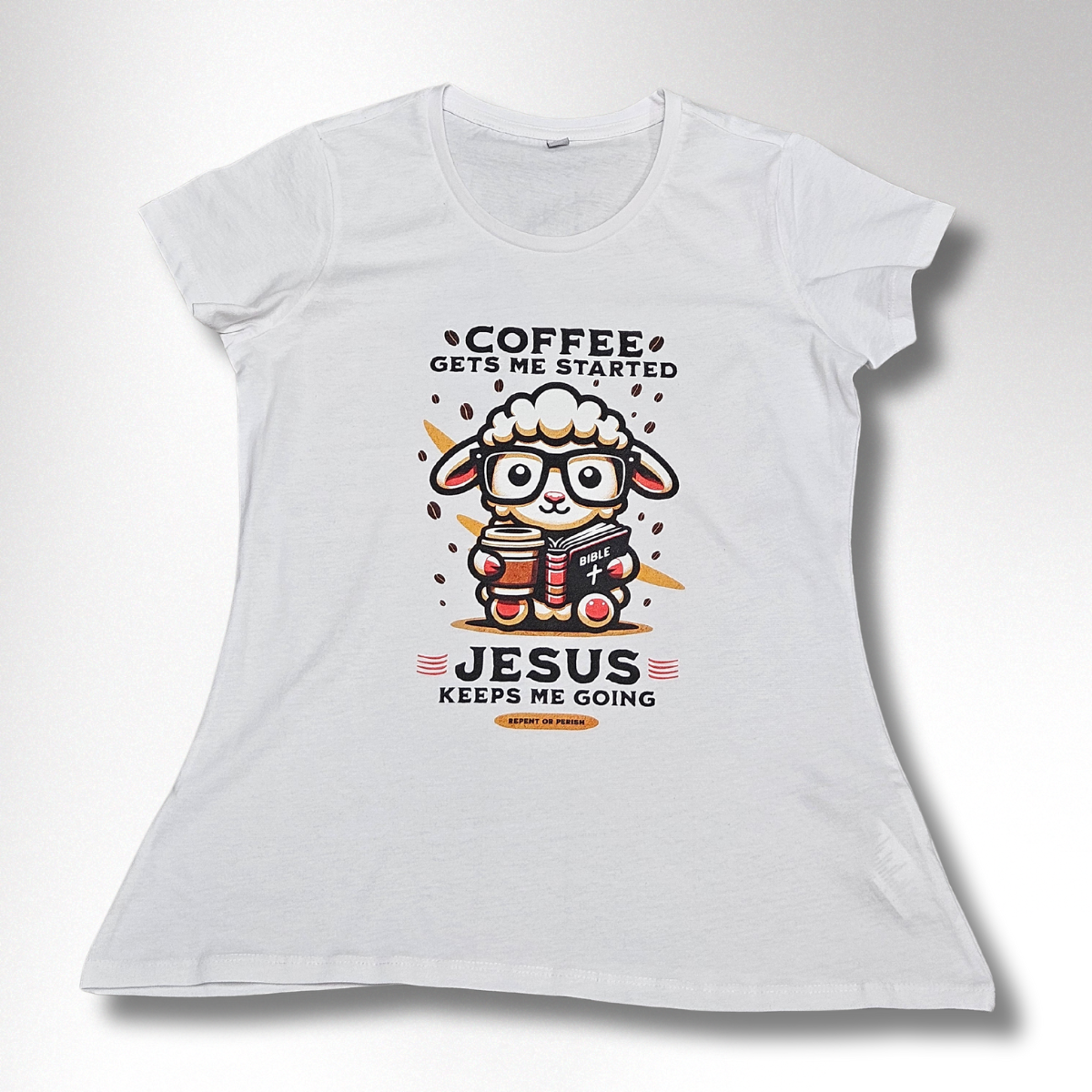 JESUS KEEPS ME GOING DAMEN BASIC T-SHIRT 2D