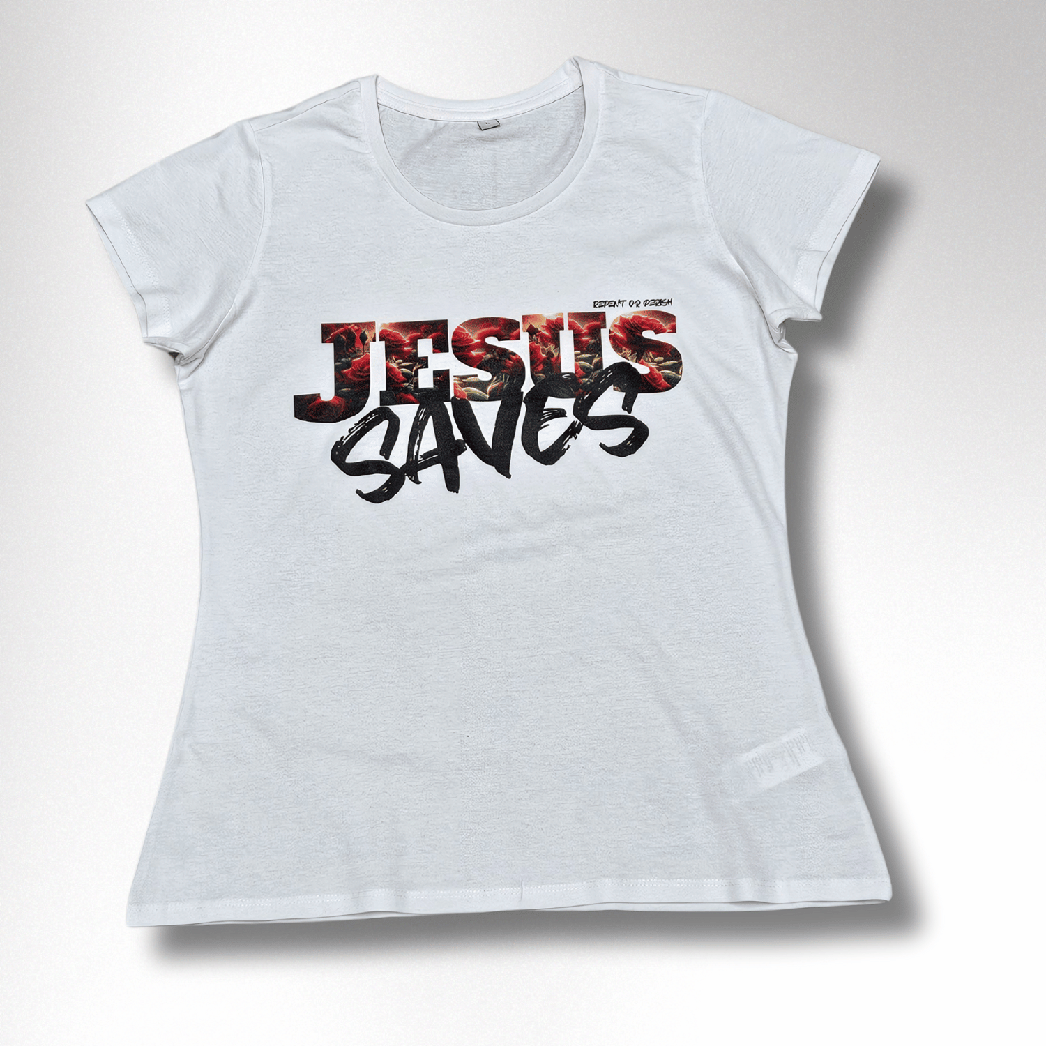 JESUS SAVES DAMEN BASIC T-SHIRT 2D