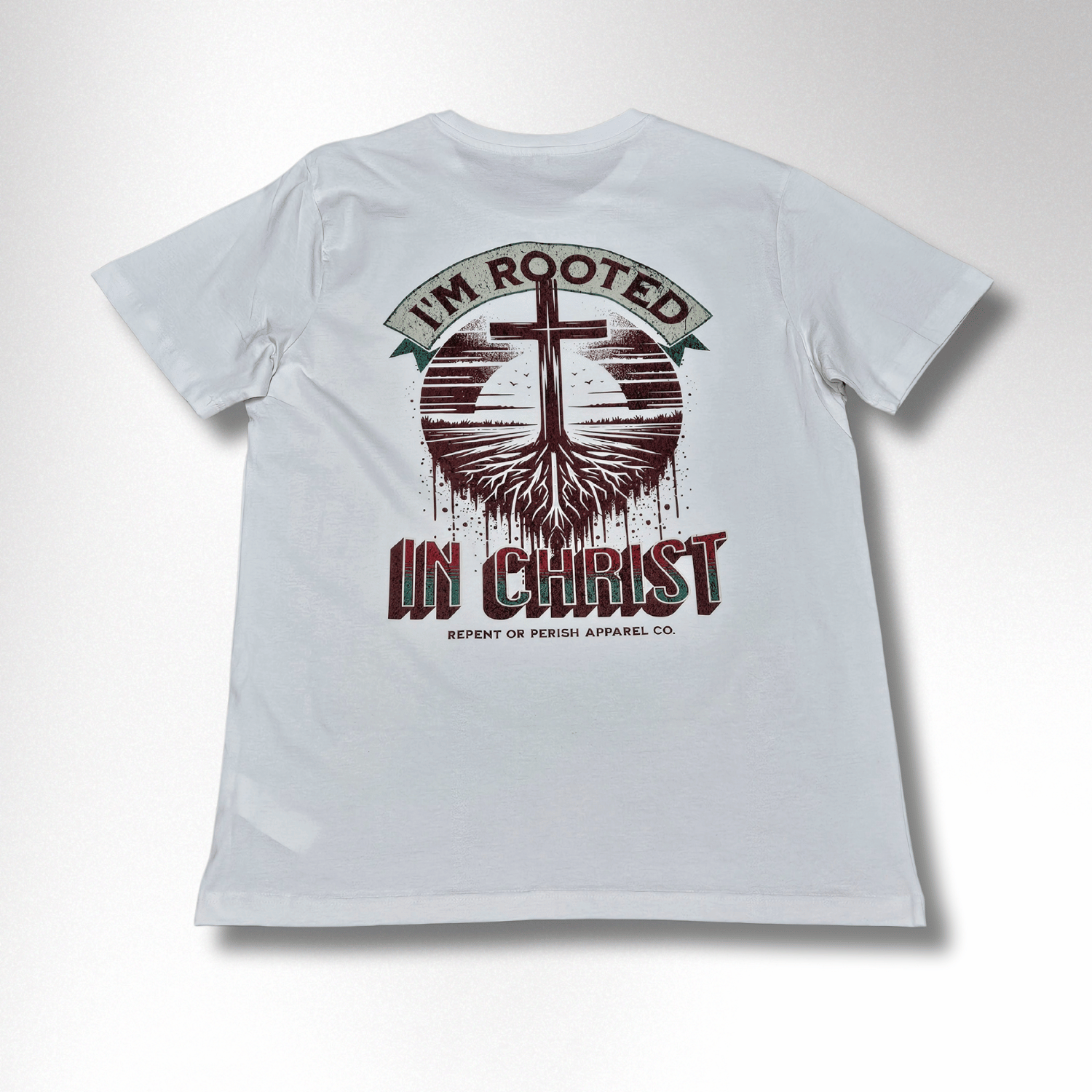 ROOTED IN CHRIST GRAPHIC HERREN BASIC T-SHIRT - REPENT OR PERISH